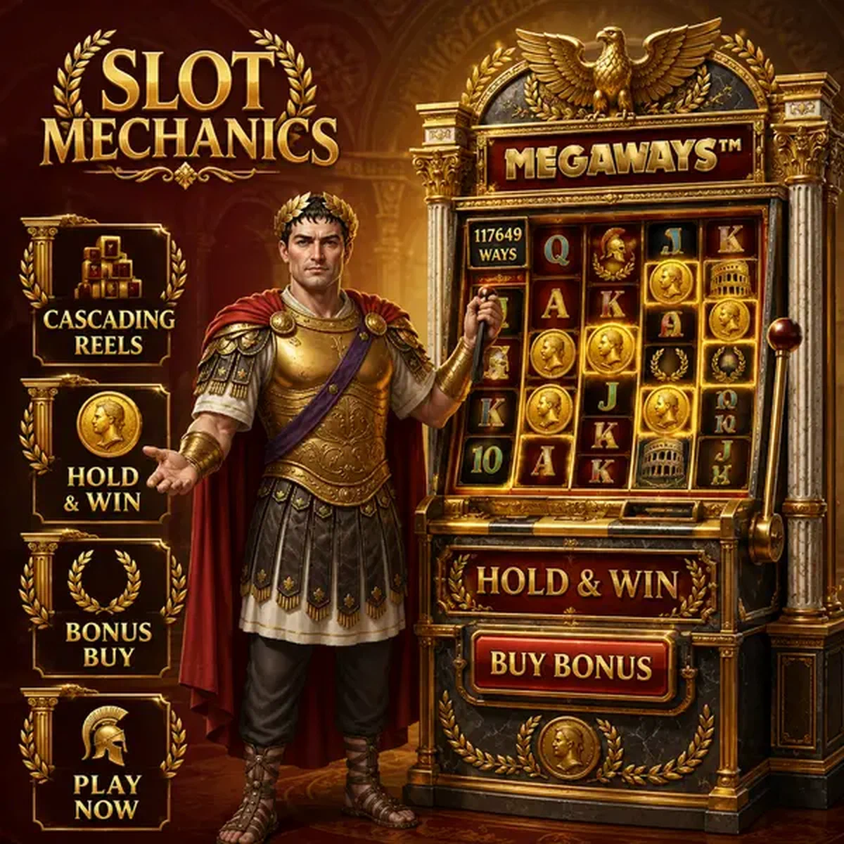 Empereur romain opérant avec confiance les jeux de machines à sous gratuites Legiano avec rouleaux Megaways tournant