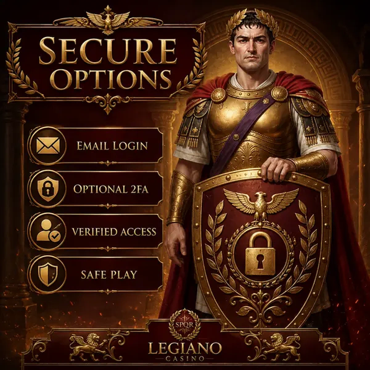 L'Empereur Legiano garde le portail de connexion sécurisé avec bouclier doré de protection